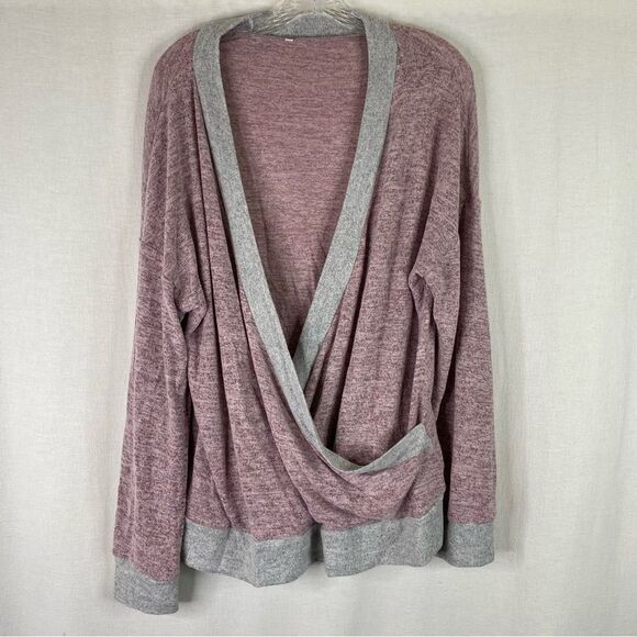 Wrap Top Women’s XL Purple Pink Gray Deep V Neck Color Block Long Sleeve Stretch - Picture 2 of 7